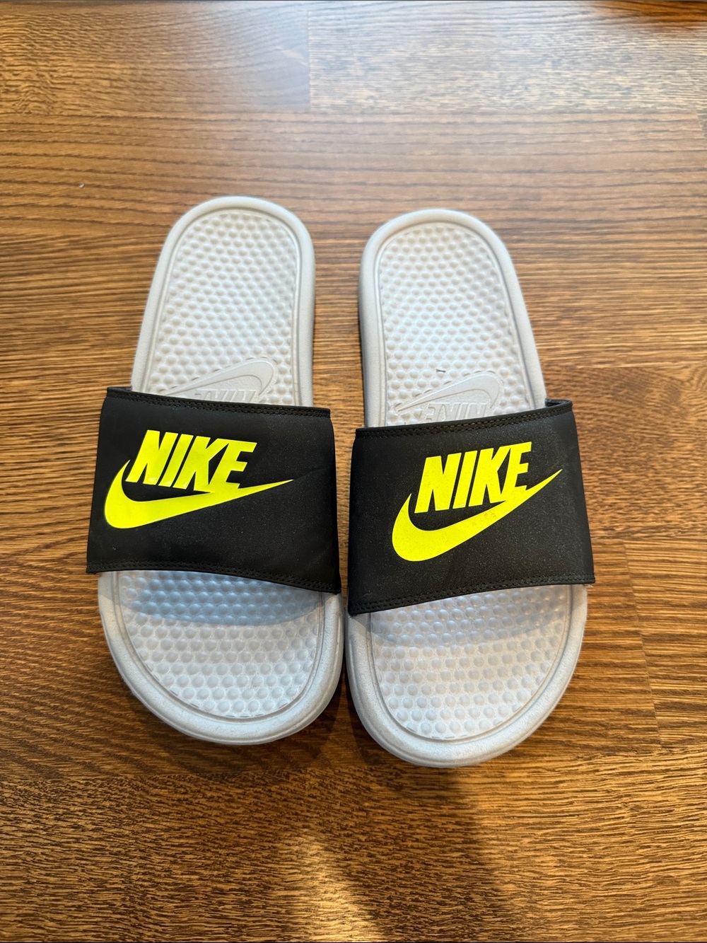 Nike Black Slides with Neon Yellow Logo